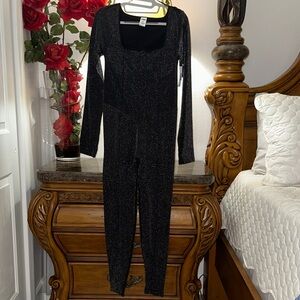Victoria Secret/PINK Black Shimmer Long Sleeve Jumpsuit